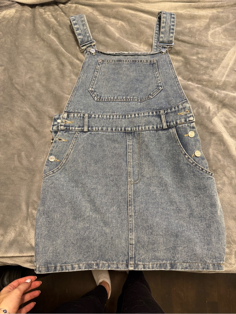 Denim Overall Pinafore Dress - Light Blue